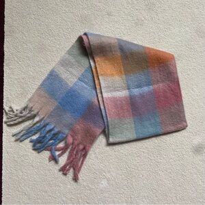 Multicolor Plaid Women's Blanket Scarf with Fringe Details - Spring Colours